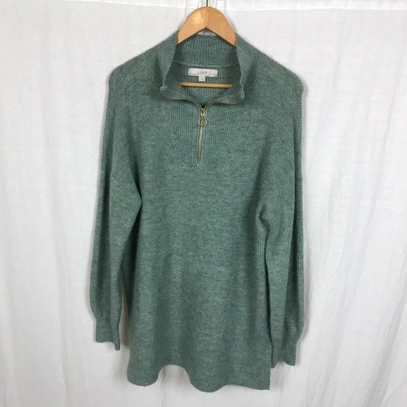 LOFT Sweaters - Ann Taylor LOFT Women's Long Sleeve Quarter Zip Tunic Sweater Green Size Large